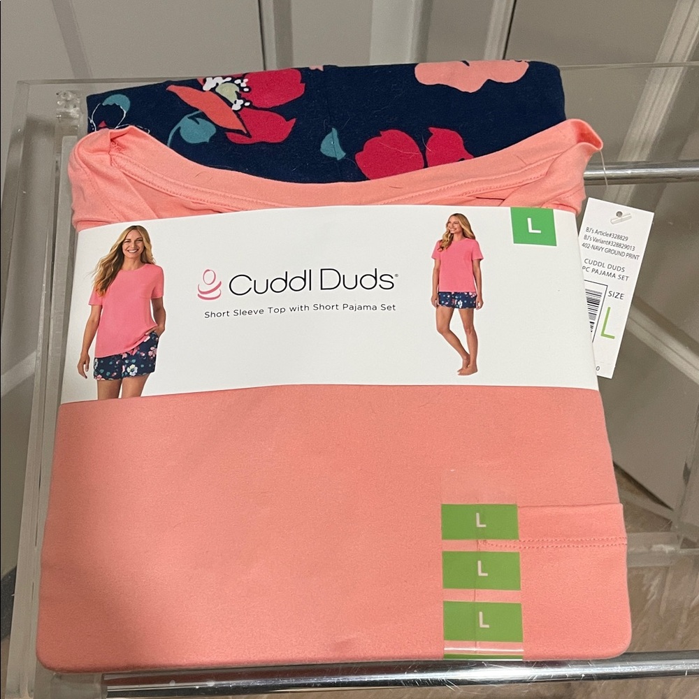 Cuddl Duds Coral Top with Floral Pajama Shorts